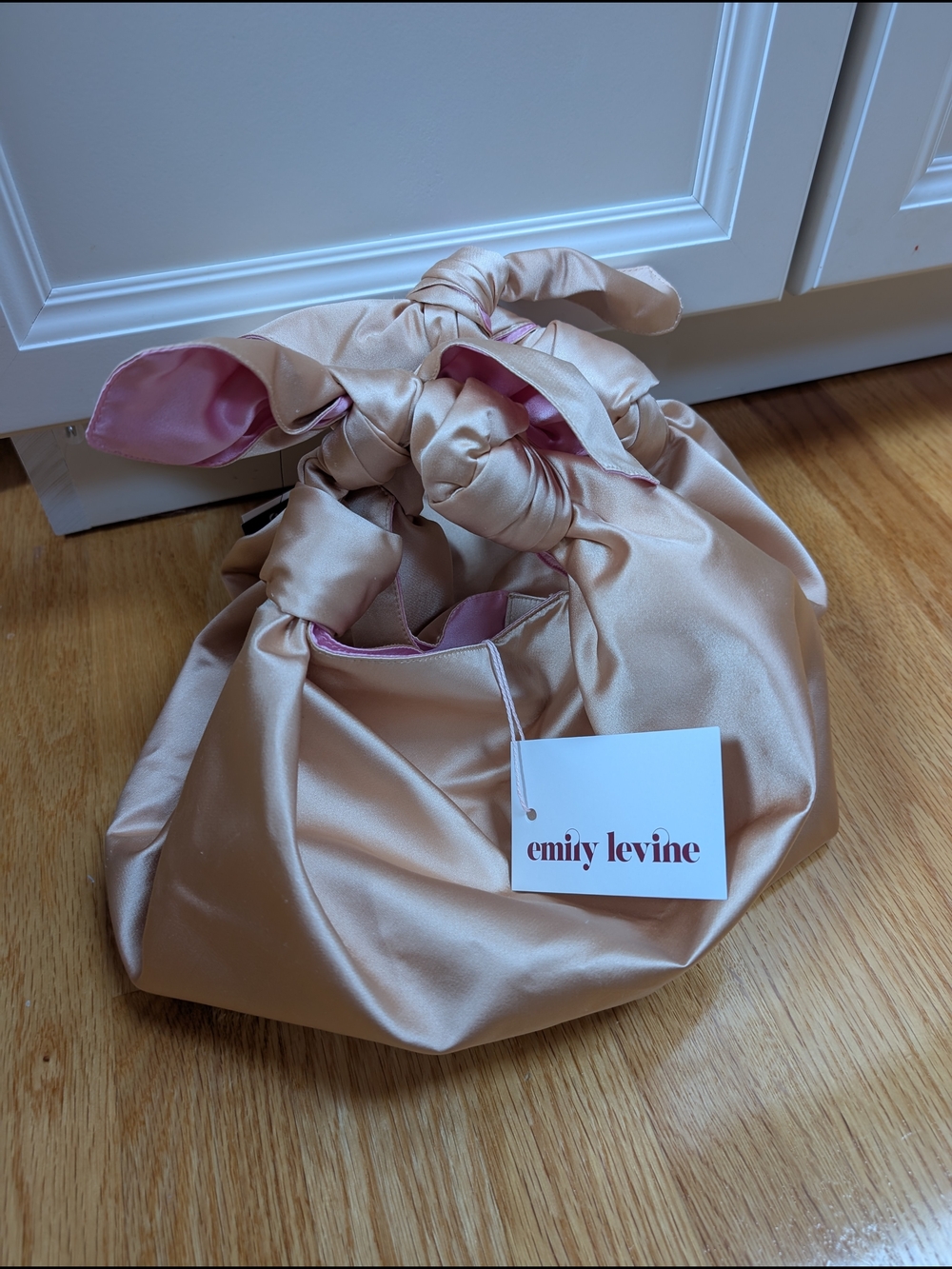 Emily Levine Satin Knot-Handle Mini Bag in Blush Pink